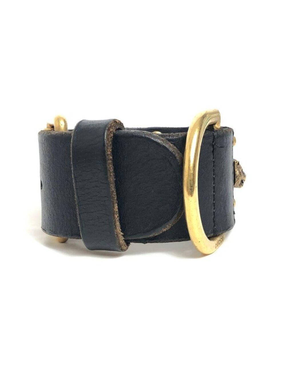 Gucci Leather Bracelet Cat Head Black Gold Hardware - Picture 3 of 10